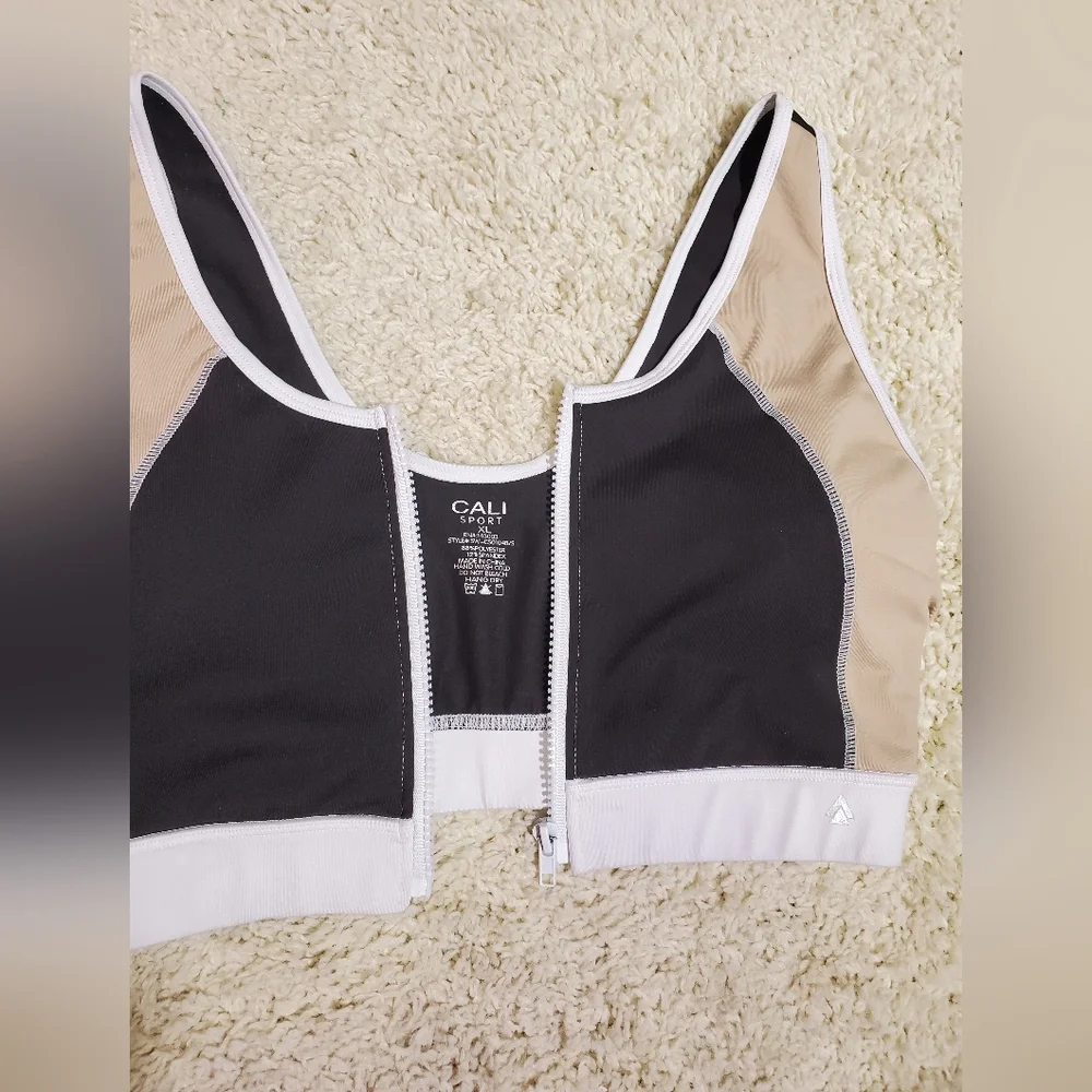 CALI SPORT Women Shorts Sports Bra Top Black Tan White 2pc Gym Outfit Athletic - Picture 7 of 16